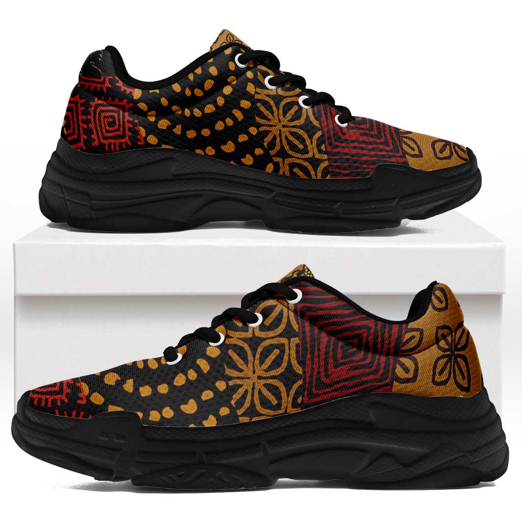African American Quilt Inspired Chunky Sneakers Earth Tone African Patchwork Motif