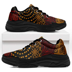 African American Quilt Inspired Chunky Sneakers Earth Tone African Patchwork Motif
