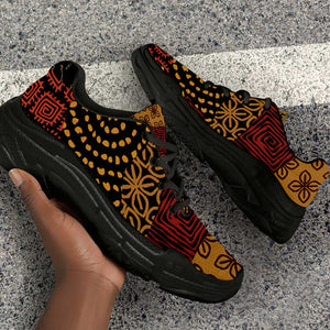 African American Quilt Inspired Chunky Sneakers Earth Tone African Patchwork Motif