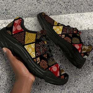 African American Quilt Inspired Chunky Sneakers Ethnic Bohemian Rhombus Patchwork