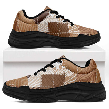 African American Quilt Inspired Chunky Sneakers Wild Animal Skin African Beige Tribal Elements