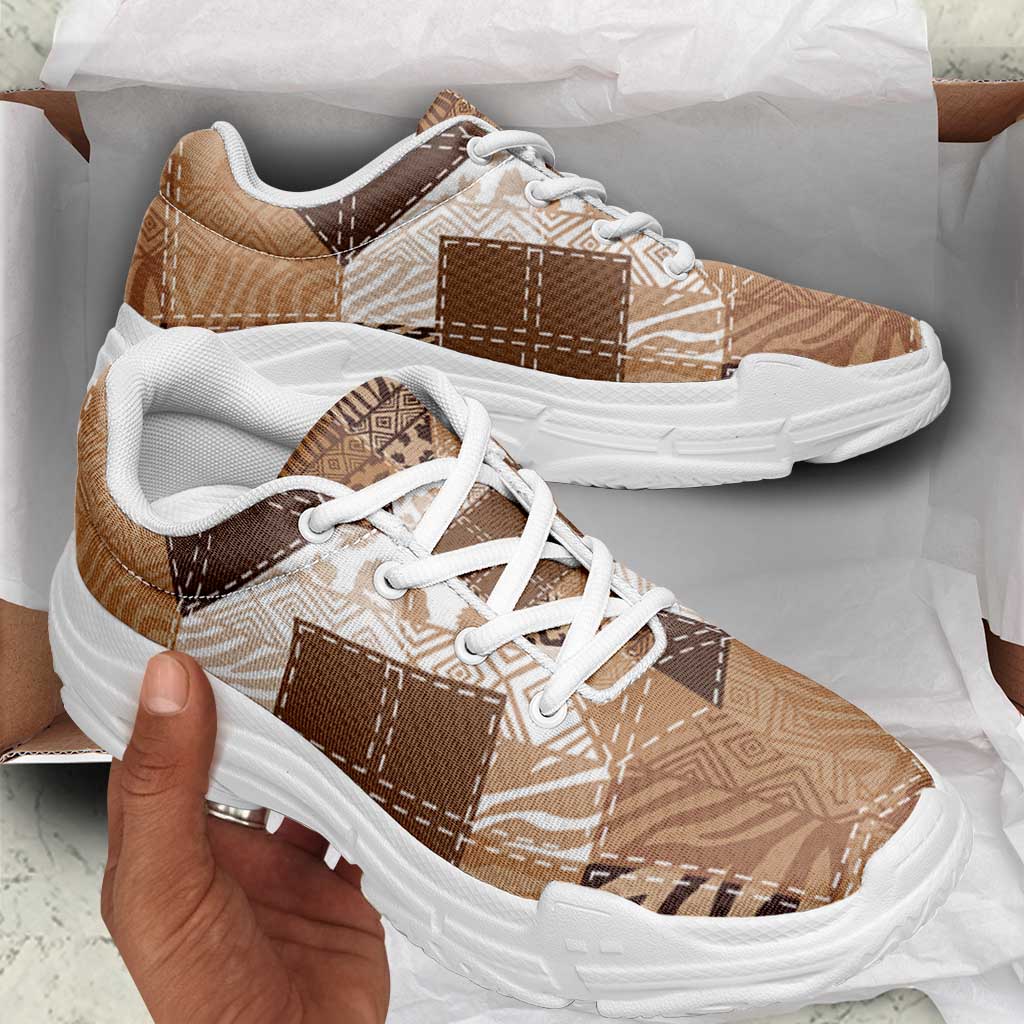 African American Quilt Inspired Chunky Sneakers Wild Animal Skin African Beige Tribal Elements