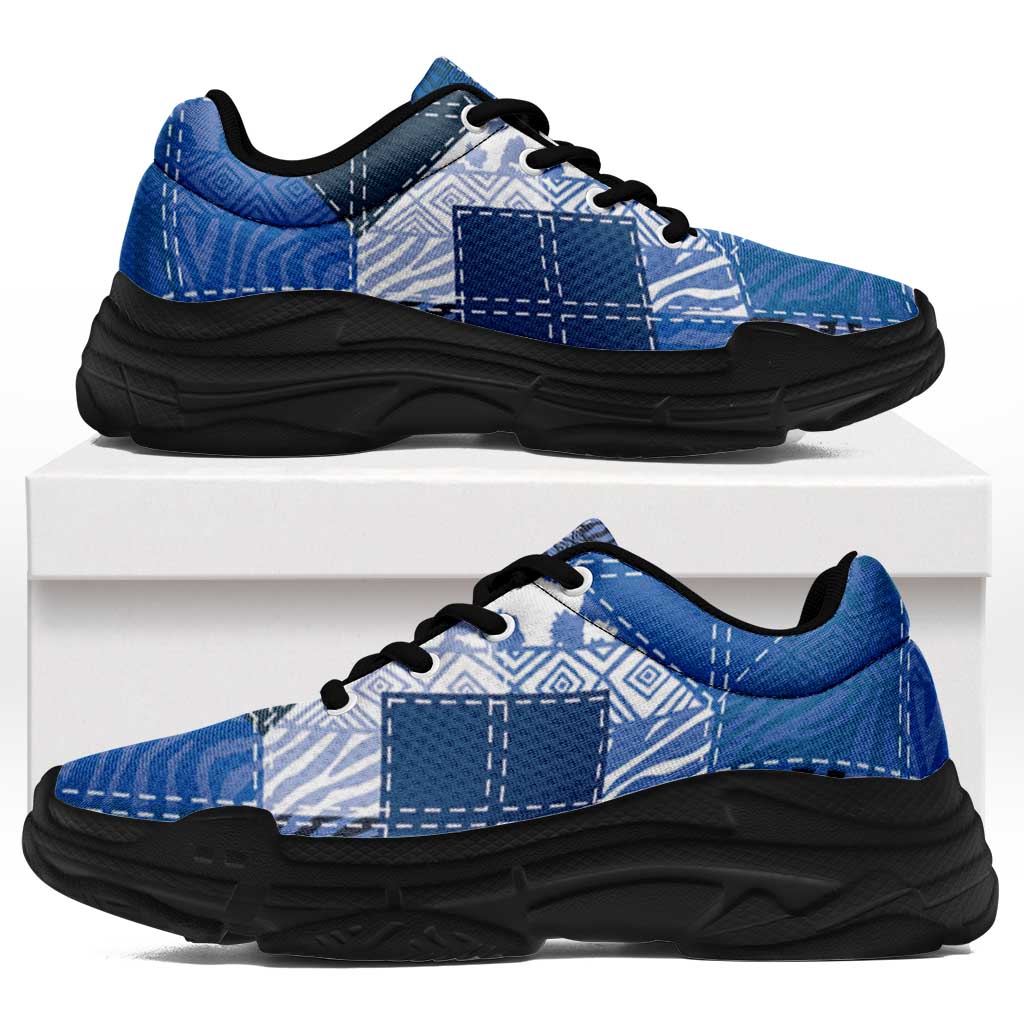 African American Quilt Inspired Chunky Sneakers Wild Animal Skin African Blue Tribal Elements