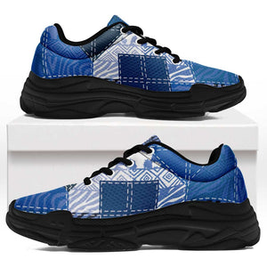 African American Quilt Inspired Chunky Sneakers Wild Animal Skin African Blue Tribal Elements