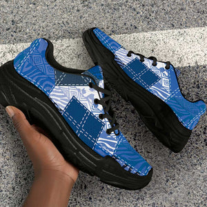 African American Quilt Inspired Chunky Sneakers Wild Animal Skin African Blue Tribal Elements