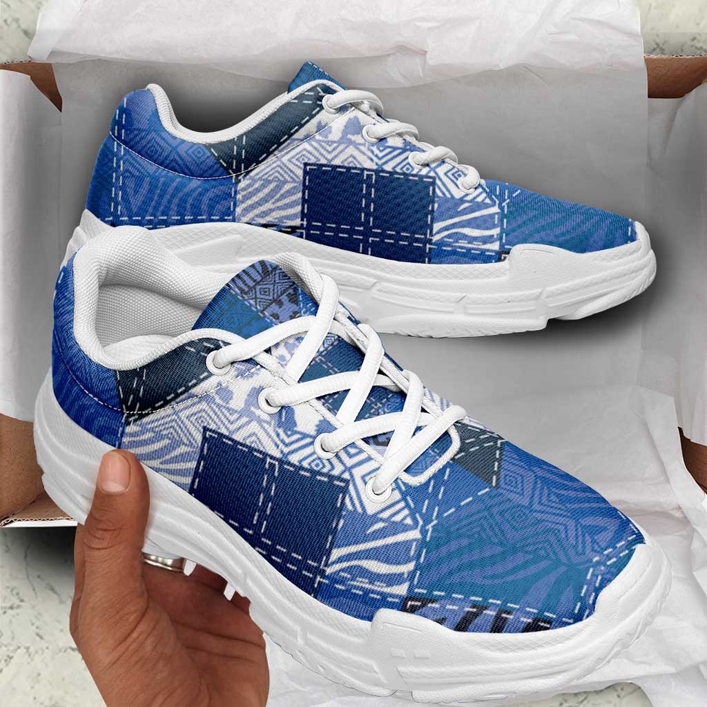 African American Quilt Inspired Chunky Sneakers Wild Animal Skin African Blue Tribal Elements