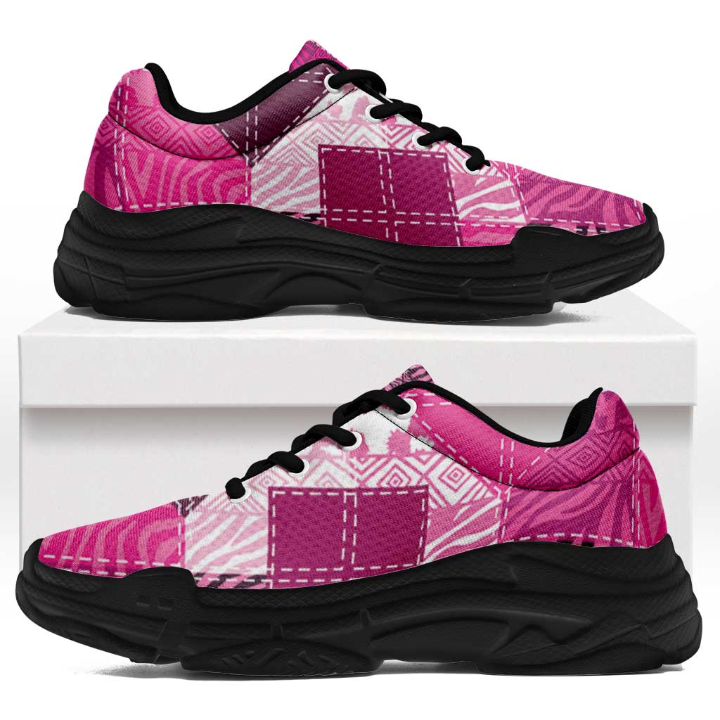 African American Quilt Inspired Chunky Sneakers Wild Animal Skin African Pink Tribal Elements