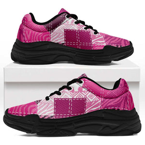African American Quilt Inspired Chunky Sneakers Wild Animal Skin African Pink Tribal Elements