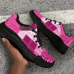 African American Quilt Inspired Chunky Sneakers Wild Animal Skin African Pink Tribal Elements