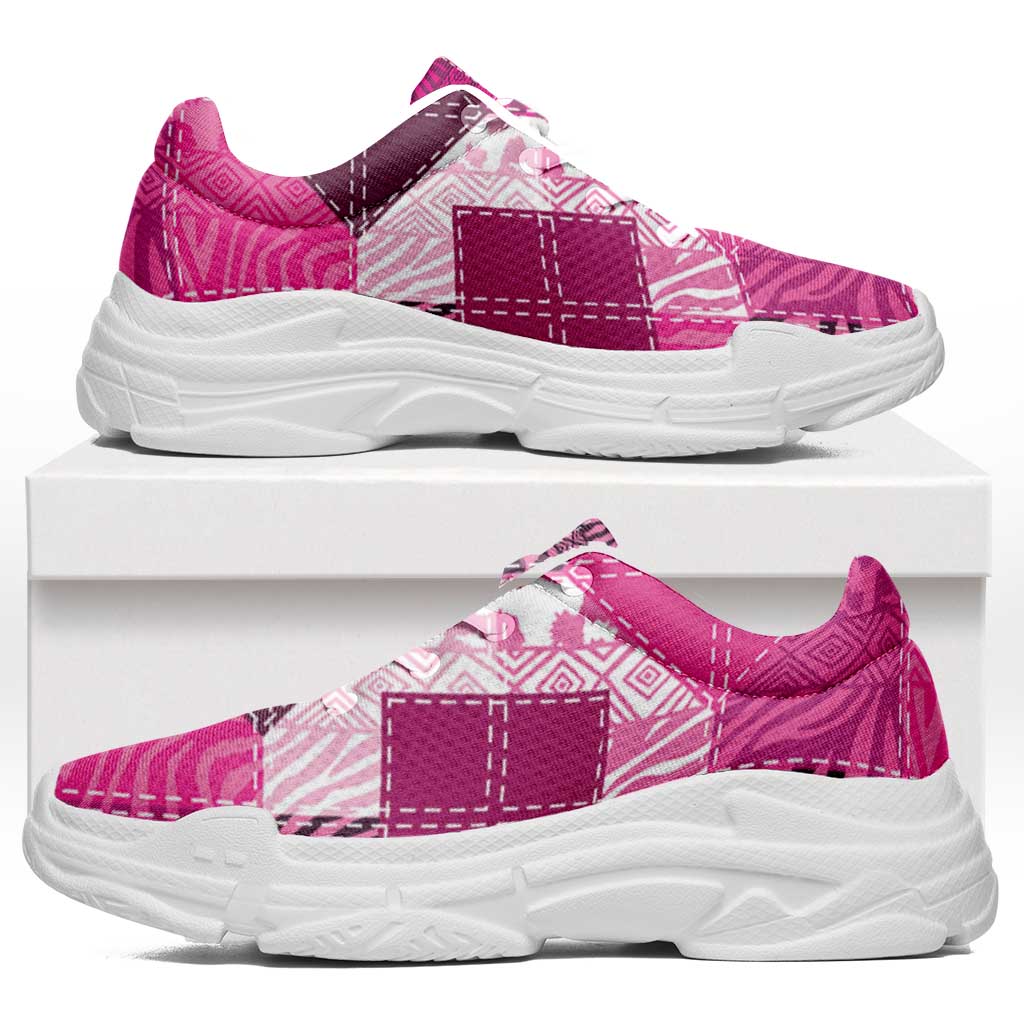 African American Quilt Inspired Chunky Sneakers Wild Animal Skin African Pink Tribal Elements