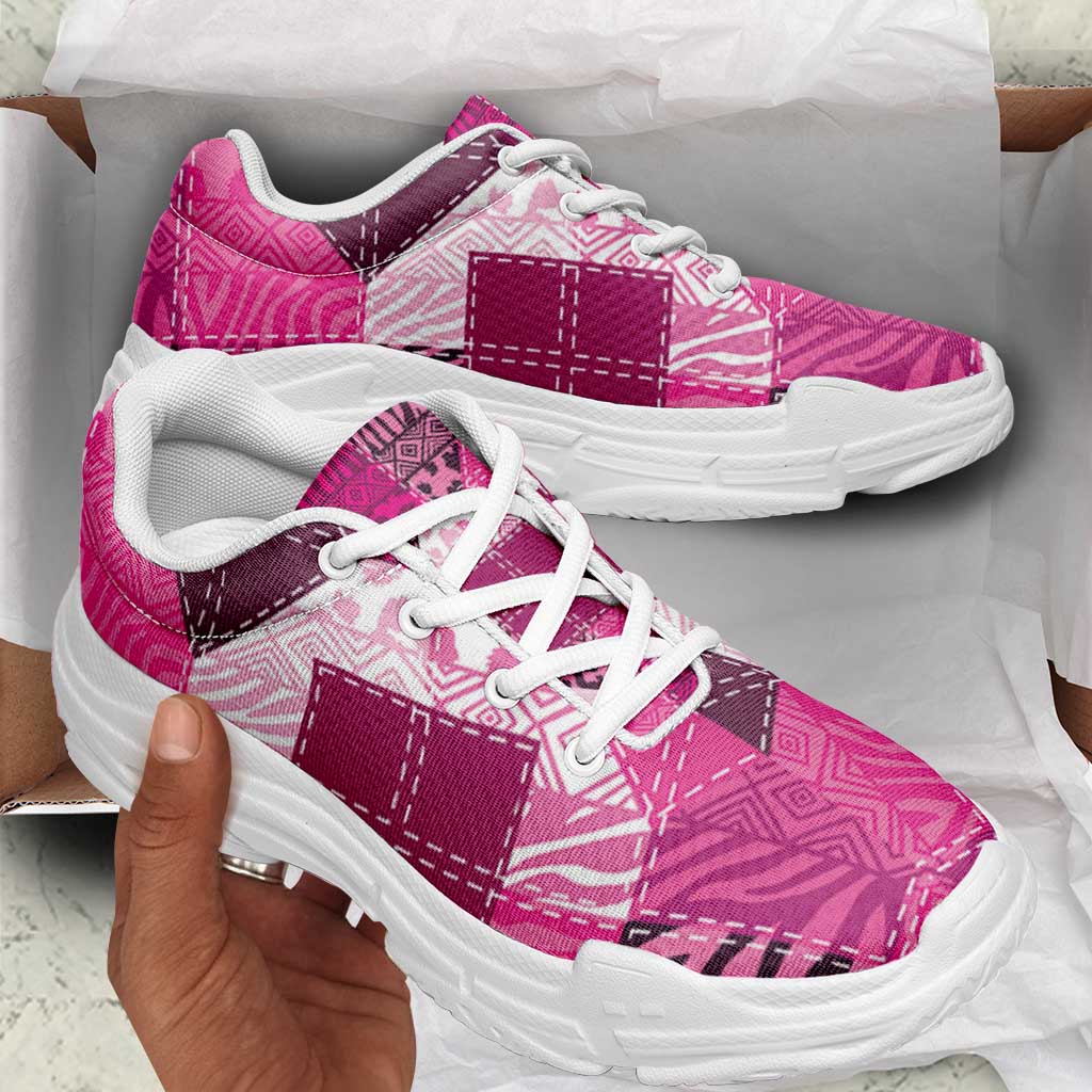 African American Quilt Inspired Chunky Sneakers Wild Animal Skin African Pink Tribal Elements