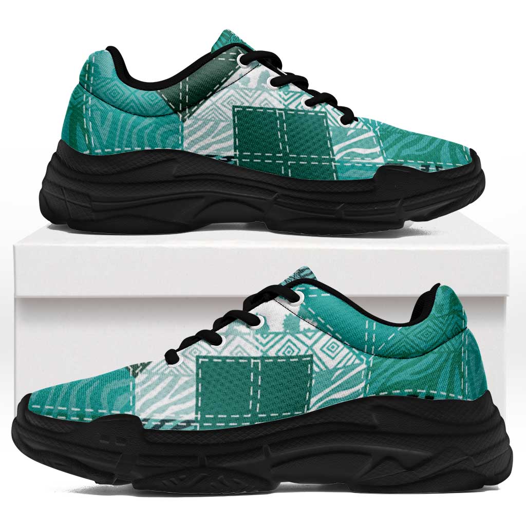 African American Quilt Inspired Chunky Sneakers Wild Animal Skin African Turquoise Tribal Elements