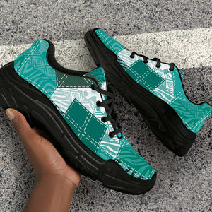 African American Quilt Inspired Chunky Sneakers Wild Animal Skin African Turquoise Tribal Elements