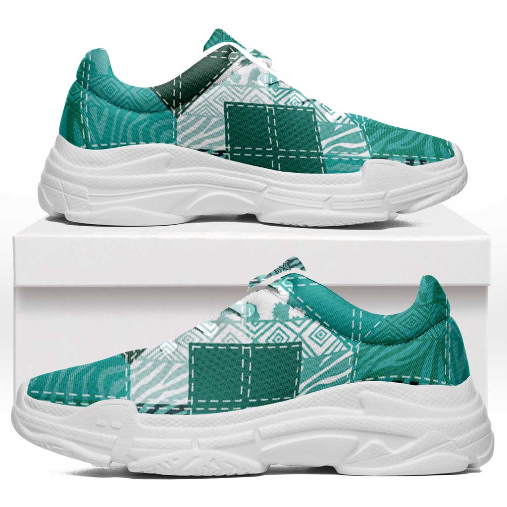 African American Quilt Inspired Chunky Sneakers Wild Animal Skin African Turquoise Tribal Elements