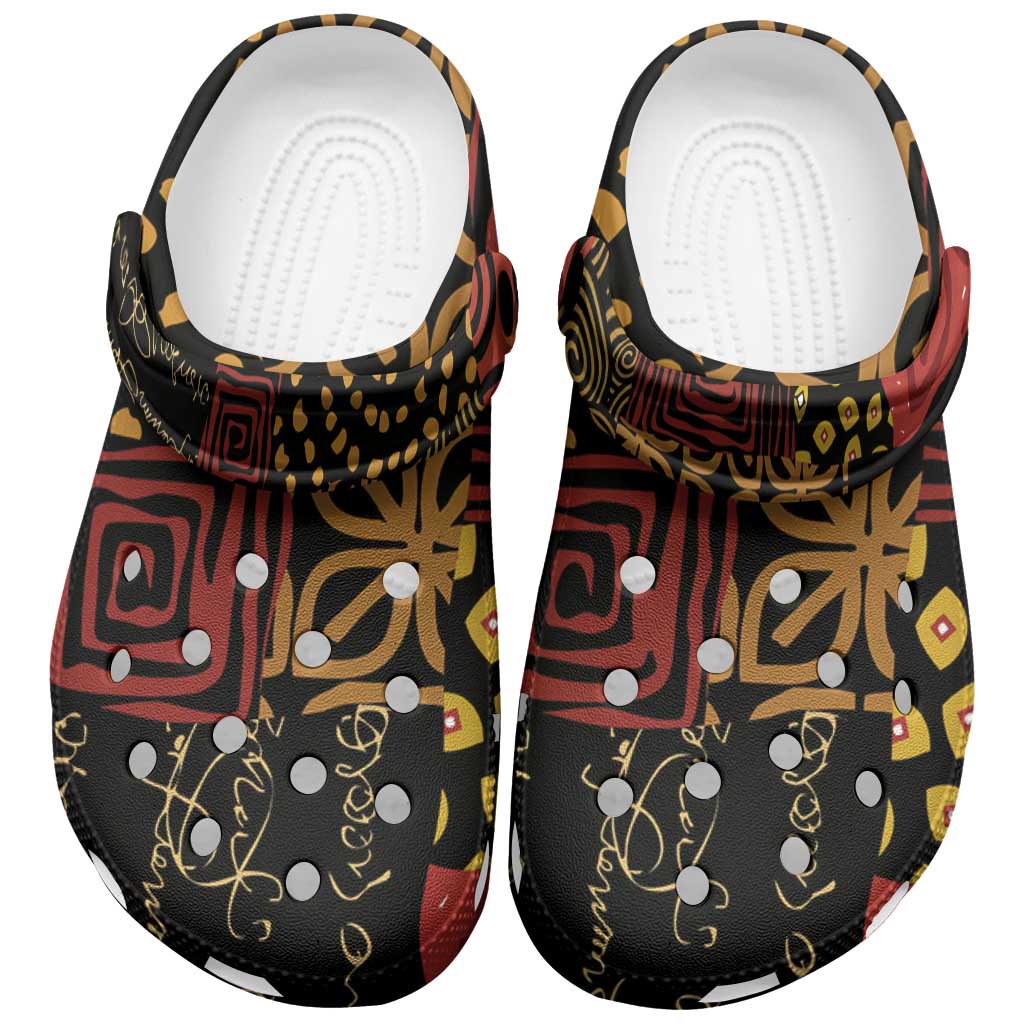 African American Quilt Inspired Clogs Shoes Earth Tone African Patchwork Motif