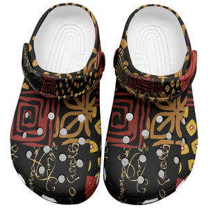 African American Quilt Inspired Clogs Shoes Earth Tone African Patchwork Motif
