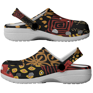 African American Quilt Inspired Clogs Shoes Earth Tone African Patchwork Motif