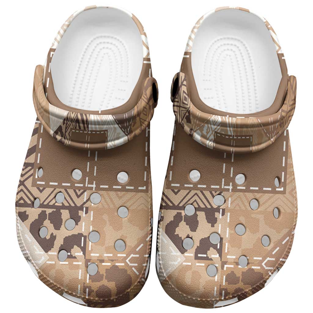 African American Quilt Inspired Clogs Shoes Wild Animal Skin African Beige Tribal Elements