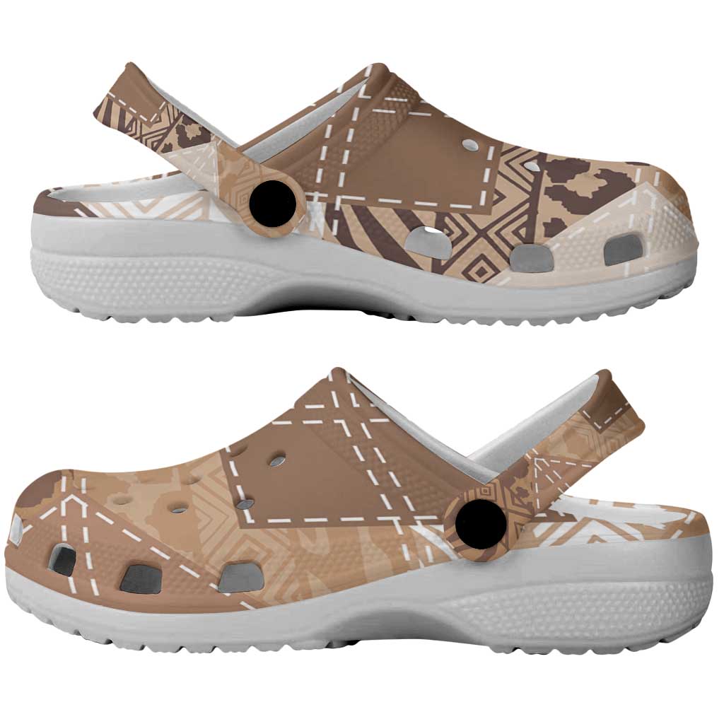 African American Quilt Inspired Clogs Shoes Wild Animal Skin African Beige Tribal Elements
