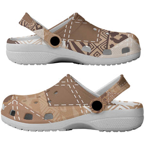 African American Quilt Inspired Clogs Shoes Wild Animal Skin African Beige Tribal Elements