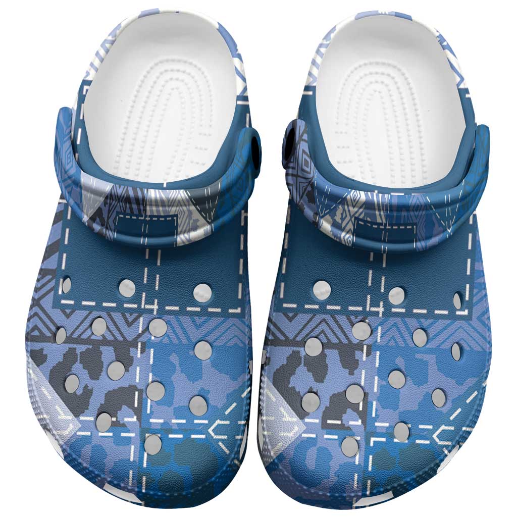 African American Quilt Inspired Clogs Shoes Wild Animal Skin African Blue Tribal Elements