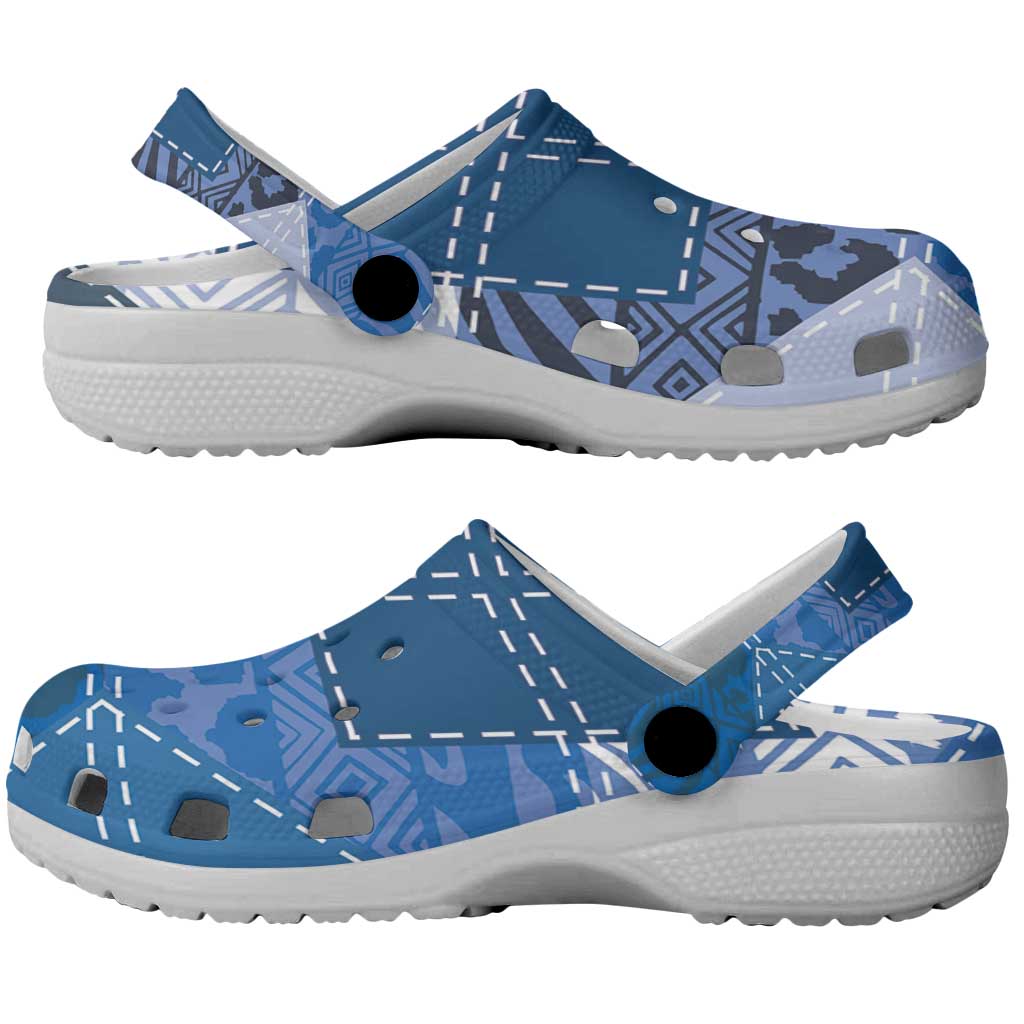 African American Quilt Inspired Clogs Shoes Wild Animal Skin African Blue Tribal Elements