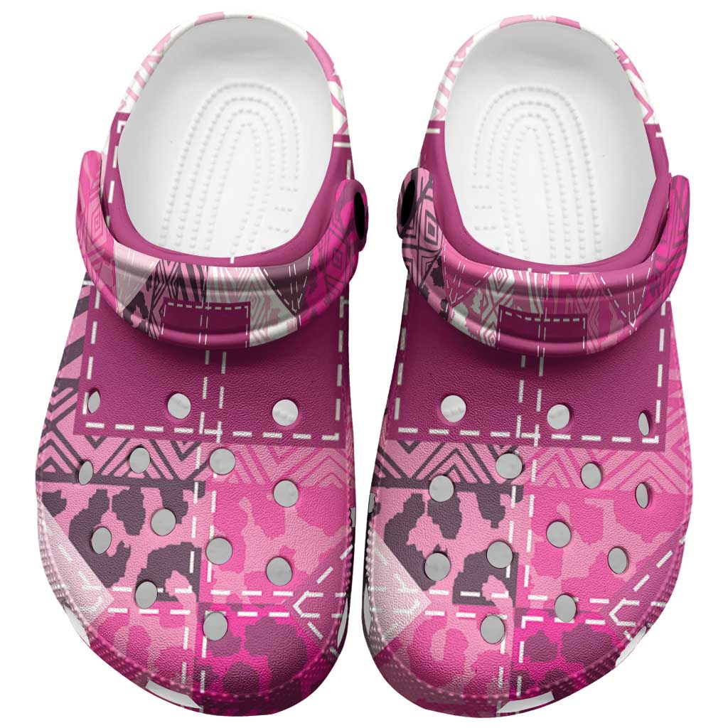 African American Quilt Inspired Clogs Shoes Wild Animal Skin African Pink Tribal Elements