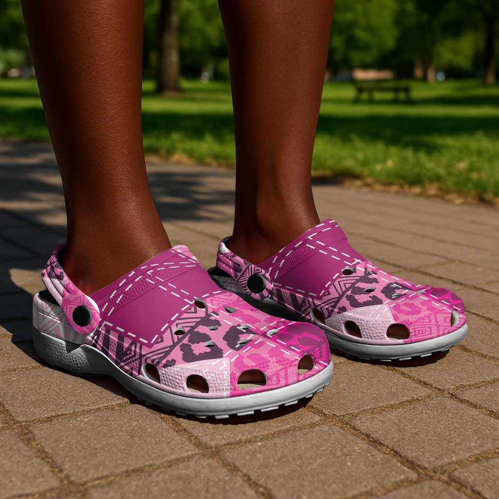 African American Quilt Inspired Clogs Shoes Wild Animal Skin African Pink Tribal Elements