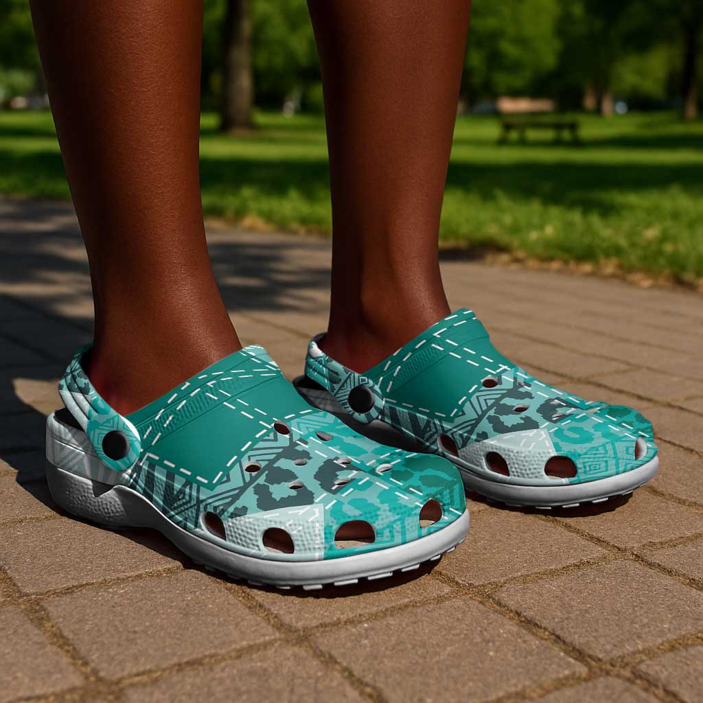 African American Quilt Inspired Clogs Shoes Wild Animal Skin African Turquoise Tribal Elements