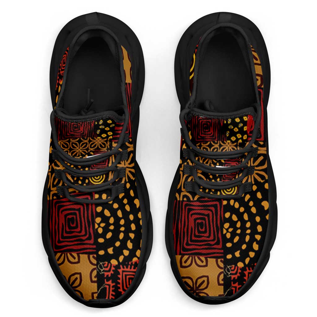 African American Quilt Inspired Clunky Sneakers Earth Tone African Patchwork Motif