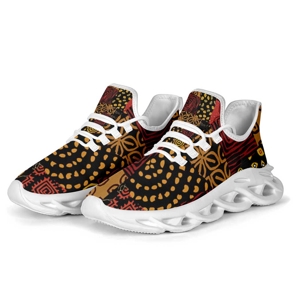 African American Quilt Inspired Clunky Sneakers Earth Tone African Patchwork Motif