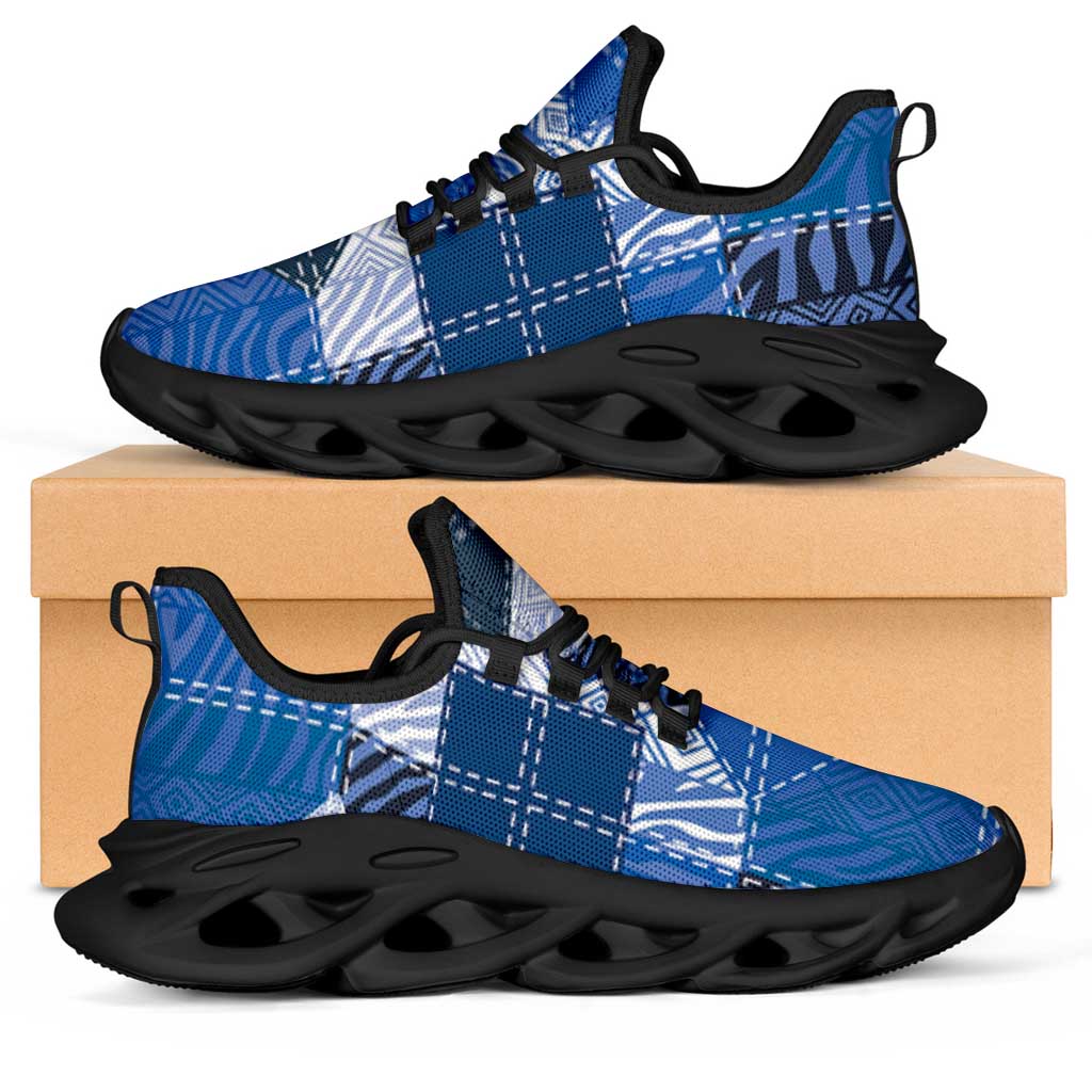 African American Quilt Inspired Clunky Sneakers Wild Animal Skin African Blue Tribal Elements