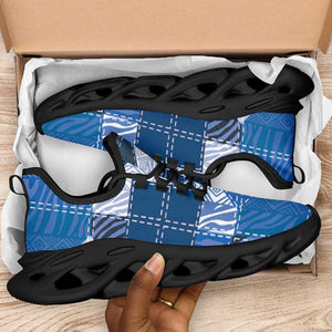 African American Quilt Inspired Clunky Sneakers Wild Animal Skin African Blue Tribal Elements