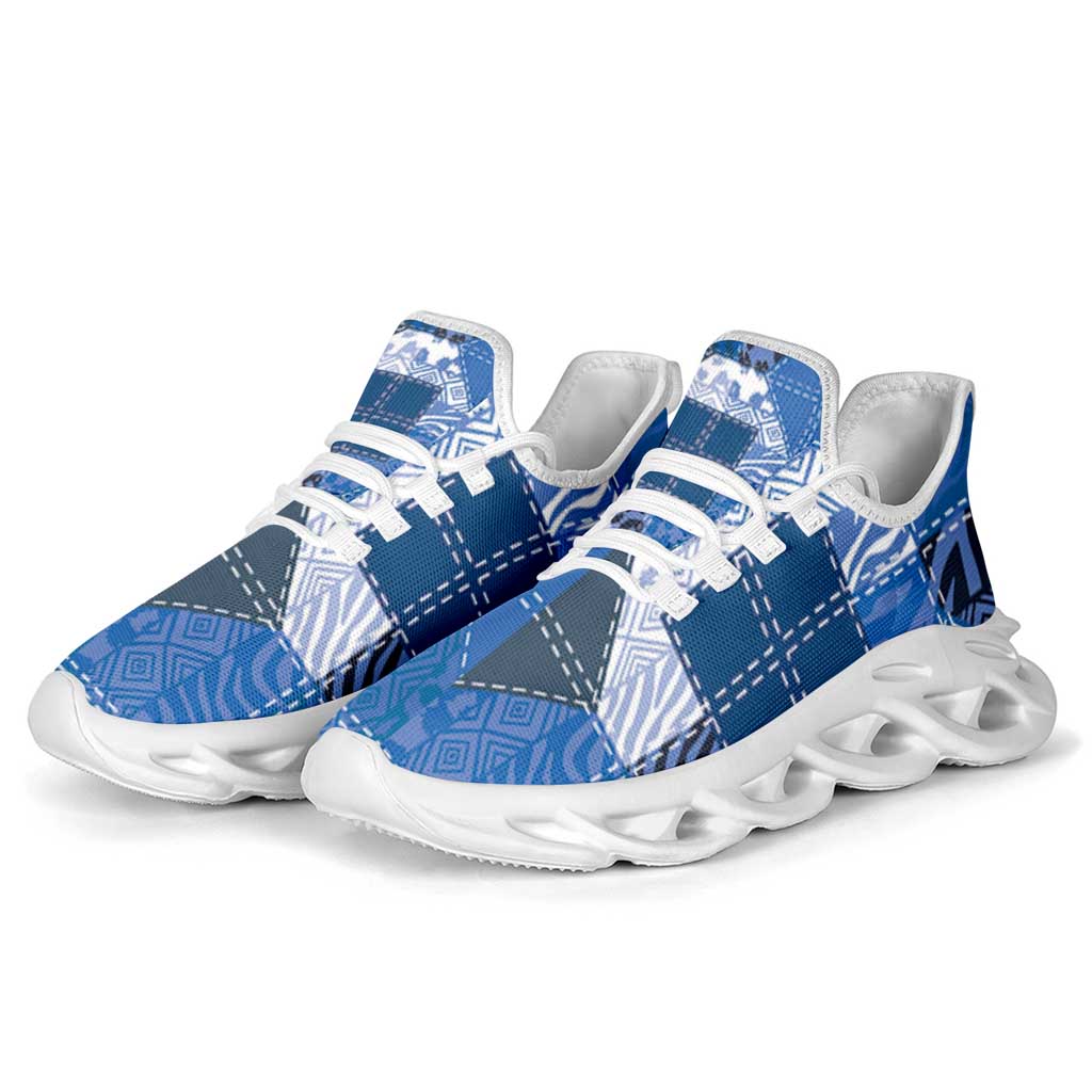 African American Quilt Inspired Clunky Sneakers Wild Animal Skin African Blue Tribal Elements