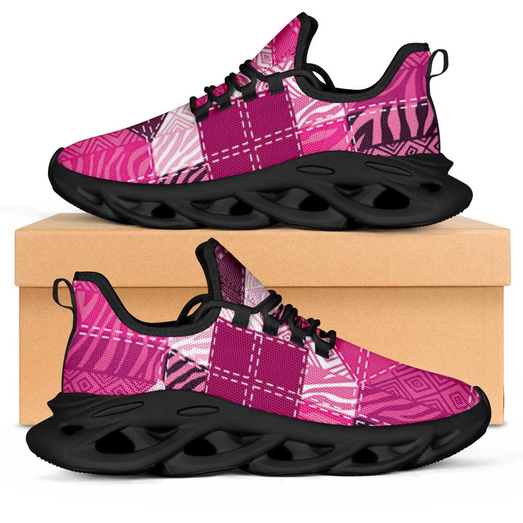 African American Quilt Inspired Clunky Sneakers Wild Animal Skin African Pink Tribal Elements
