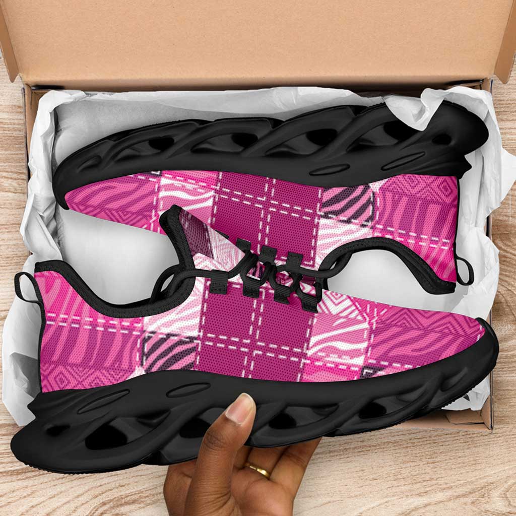 African American Quilt Inspired Clunky Sneakers Wild Animal Skin African Pink Tribal Elements