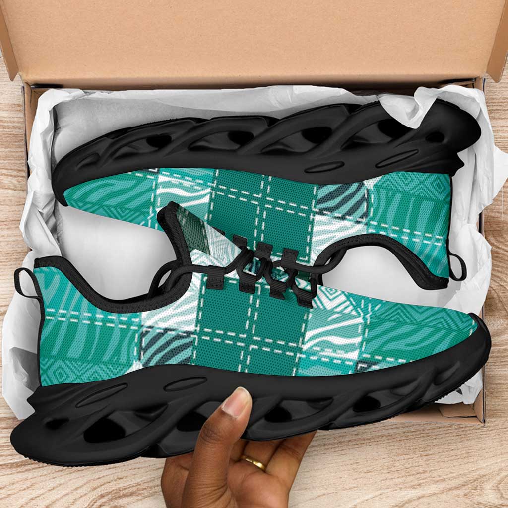 African American Quilt Inspired Clunky Sneakers Wild Animal Skin African Turquoise Tribal Elements