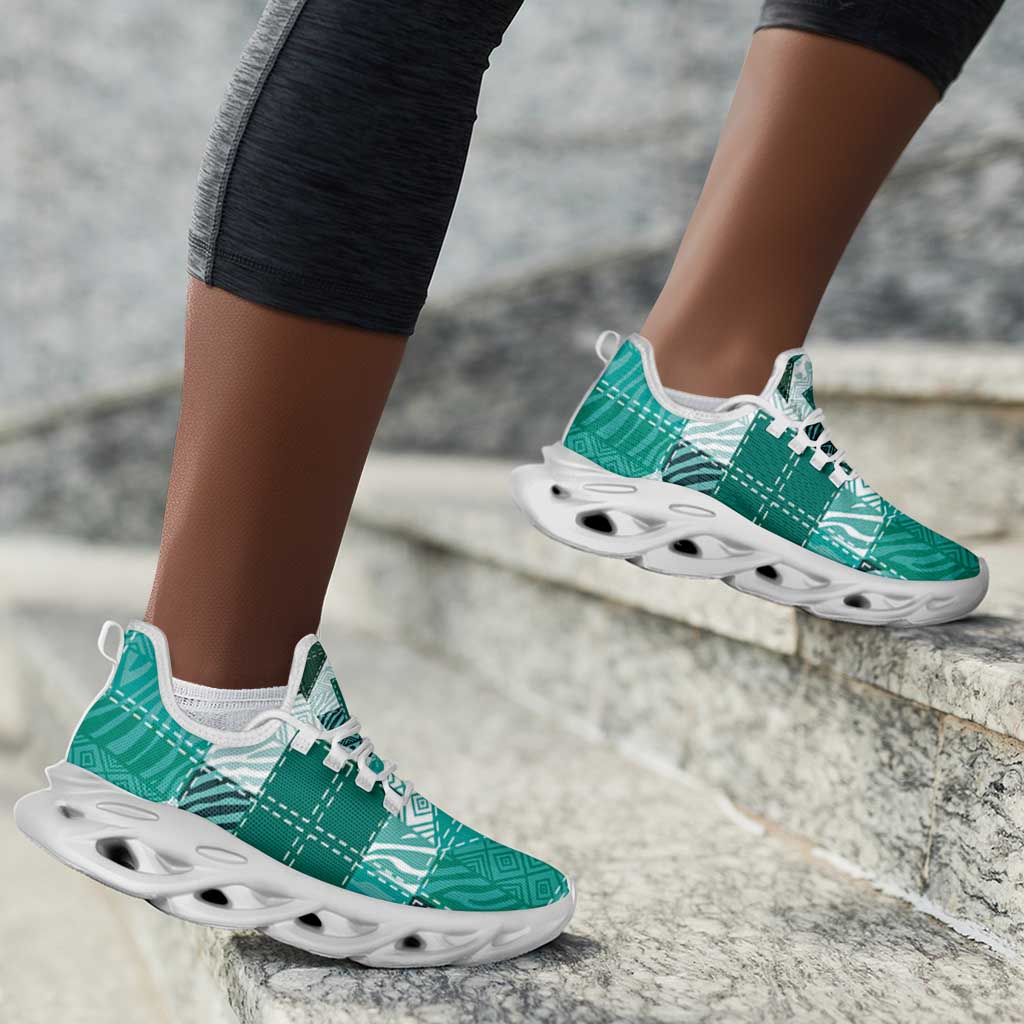 African American Quilt Inspired Clunky Sneakers Wild Animal Skin African Turquoise Tribal Elements