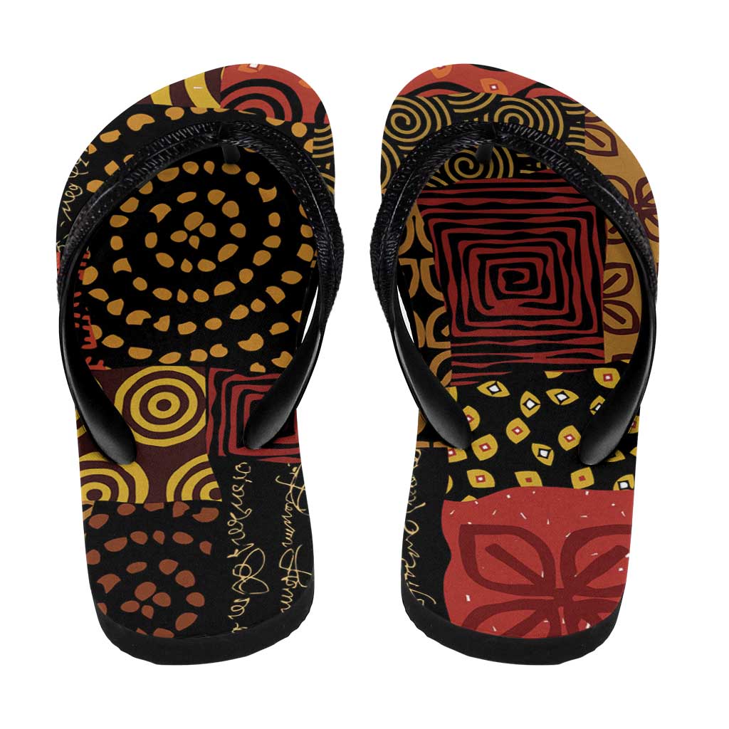 African American Quilt Inspired Flip Flops Earth Tone African Patchwork Motif