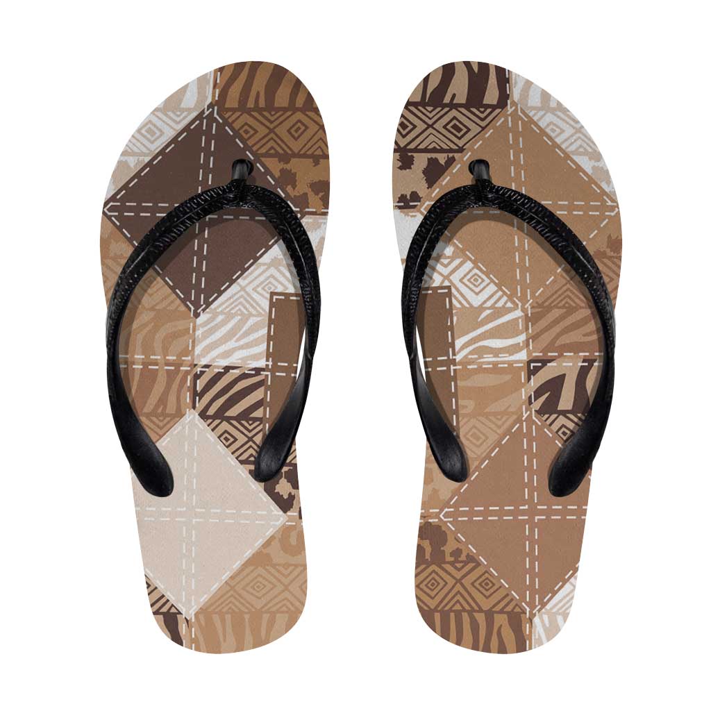 African American Quilt Inspired Flip Flops Wild Animal Skin African Beige Tribal Elements