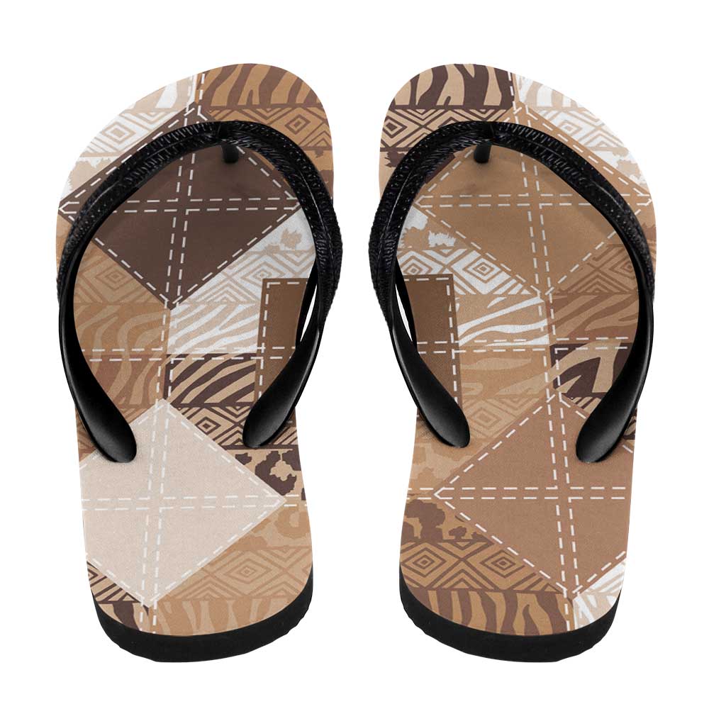 African American Quilt Inspired Flip Flops Wild Animal Skin African Beige Tribal Elements