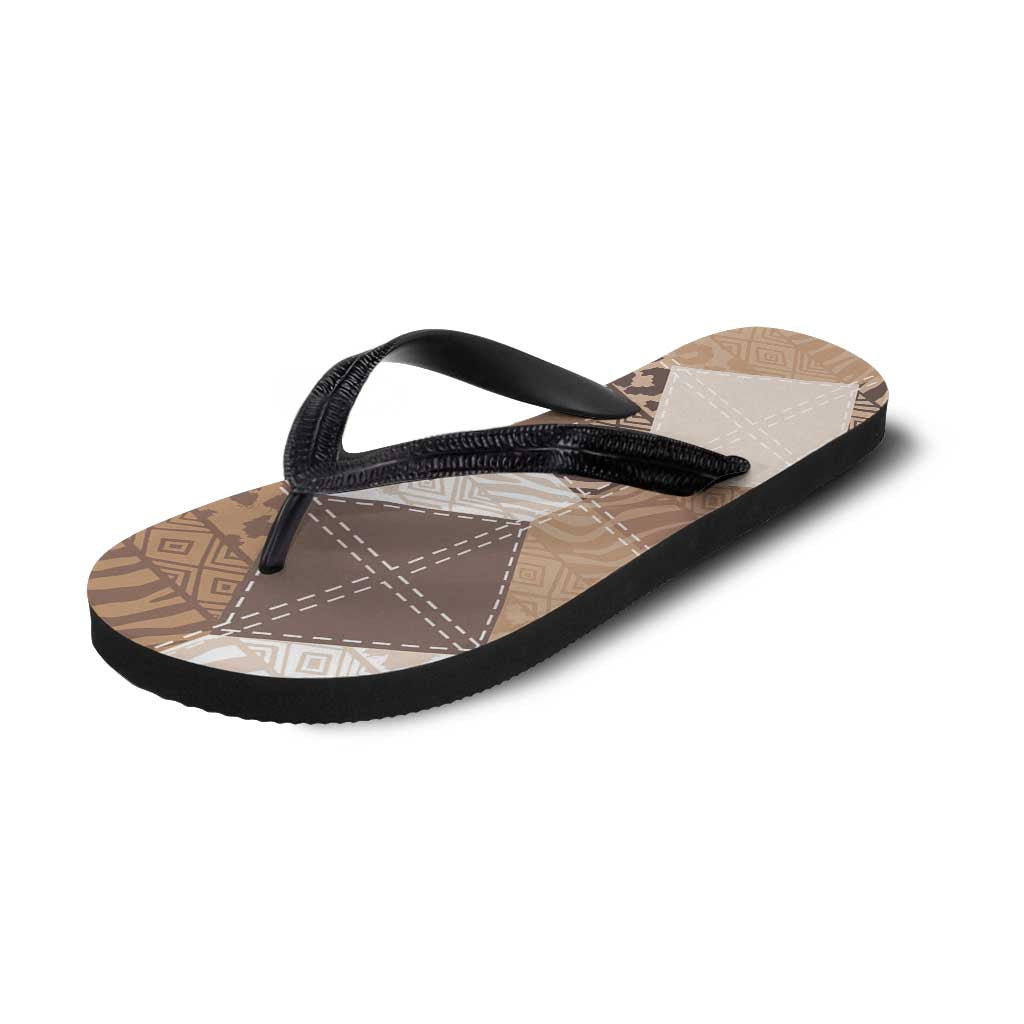 African American Quilt Inspired Flip Flops Wild Animal Skin African Beige Tribal Elements