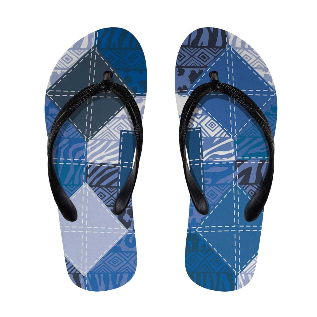 African American Quilt Inspired Flip Flops Wild Animal Skin African Blue Tribal Elements