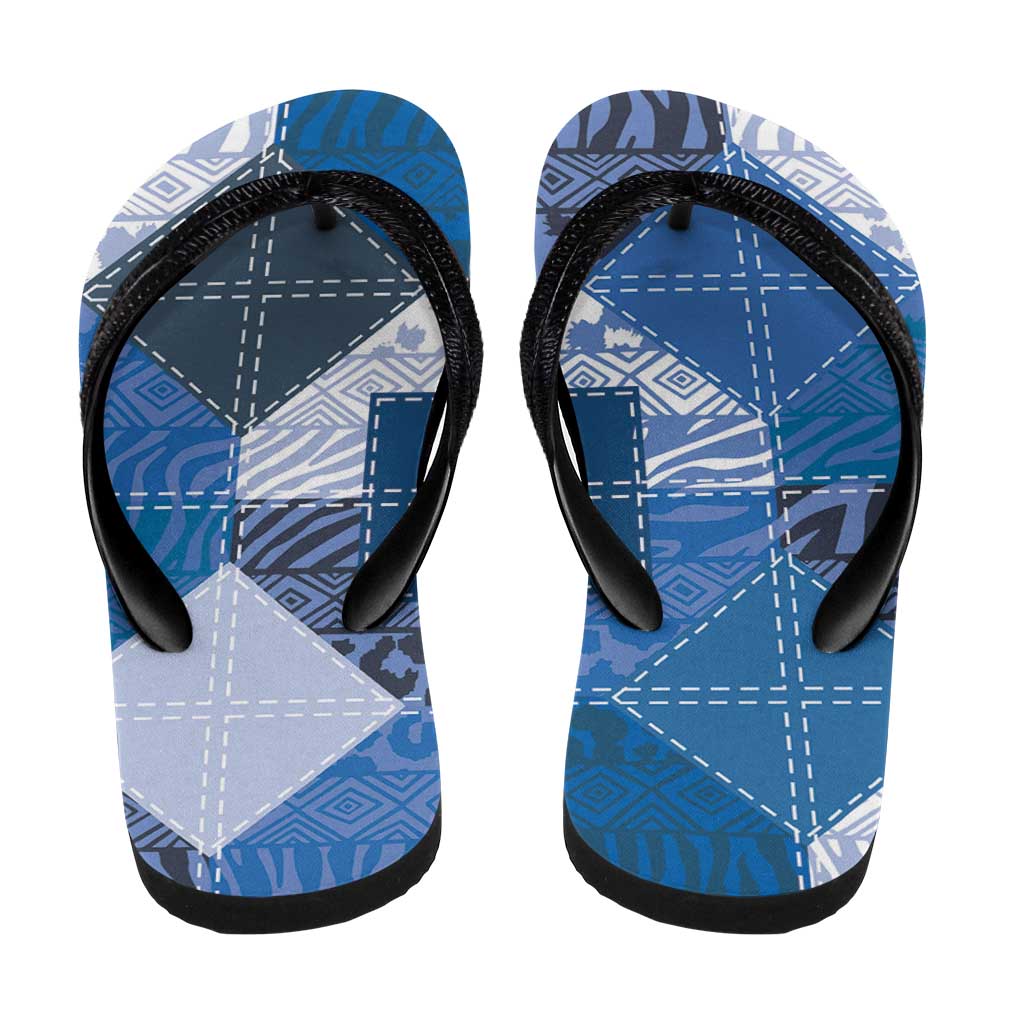 African American Quilt Inspired Flip Flops Wild Animal Skin African Blue Tribal Elements