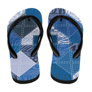 African American Quilt Inspired Flip Flops Wild Animal Skin African Blue Tribal Elements