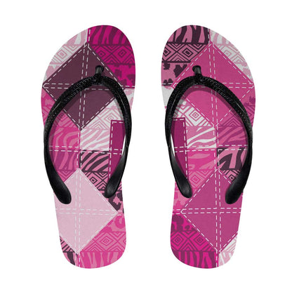 African American Quilt Inspired Flip Flops Wild Animal Skin African Pink Tribal Elements