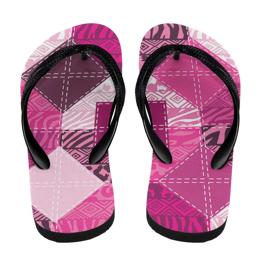 African American Quilt Inspired Flip Flops Wild Animal Skin African Pink Tribal Elements