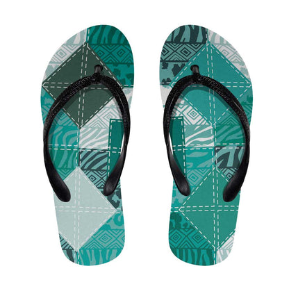 African American Quilt Inspired Flip Flops Wild Animal Skin African Turquoise Tribal Elements