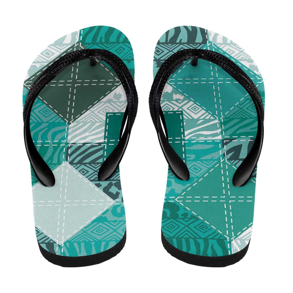 African American Quilt Inspired Flip Flops Wild Animal Skin African Turquoise Tribal Elements