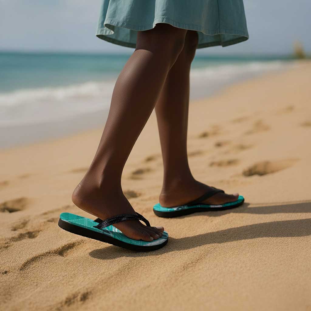 African American Quilt Inspired Flip Flops Wild Animal Skin African Turquoise Tribal Elements